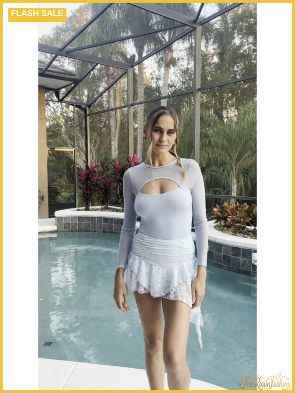 Lace Layered Mini Skort Asymmetrical Ruffle Ruched Stretch Summer - Picture 6 of 6